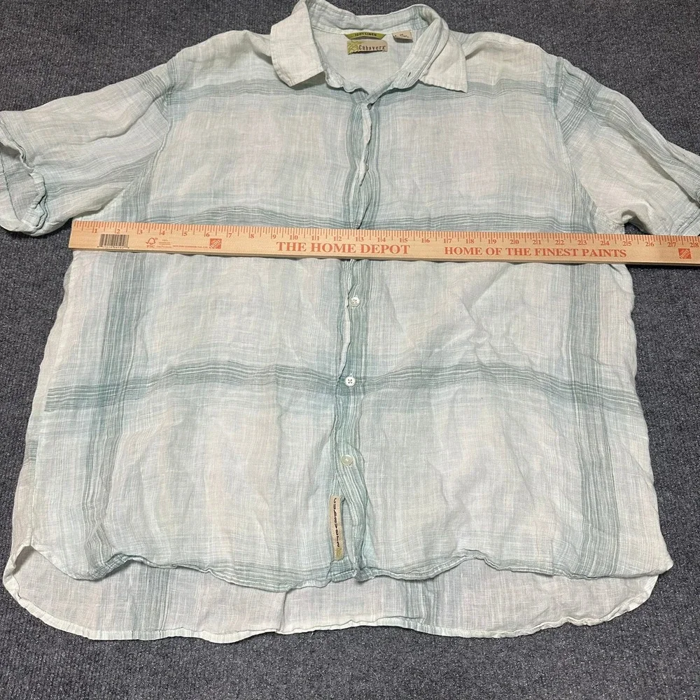 Cubavera Mens XXL 100% Linen Short Sleeve Button Up Shirt Plaid Green White - Picture 6 of 6